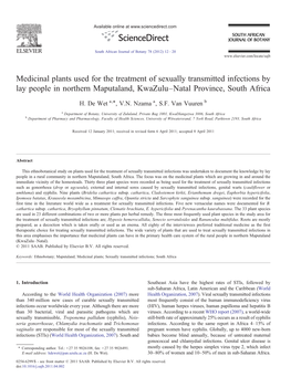Medicinal Plants Used for the Treatment of Sexually Transmitted Infections by Lay People in Northern Maputaland, Kwazulu–Natal Province, South Africa ⁎ H