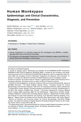 Human Monkeypox Epidemiologic and Clinical Characteristics, Diagnosis, and Prevention