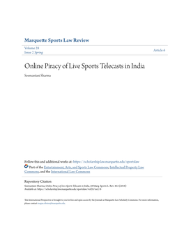 Online Piracy of Live Sports Telecasts in India Seemantani Sharma