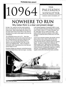 MARCH 2002 NUMBER 177 NOWHERE to RUN Why Indian Point Is a Clear and Present Danger on Sept