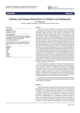 Subtalar and Chopart Dislocations in Children and Adolescents