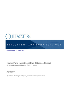 Hedge Fund Investment Due Diligence Report Brevan Howard Master Fund Limited