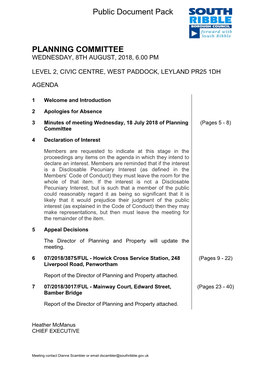 (Public Pack)Agenda Document for Planning Committee, 08/08/2018