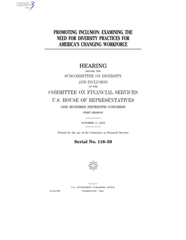 Examining the Need for Diversity Practices for America's Changing Workforce Hearing Committee on Financia