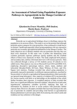 An Assessment of School Going Population Exposure Pathways to Agropesticide in the Mungo Corridor of Cameroon