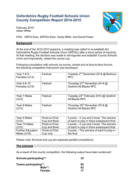 Oxfordshire Rugby Football Schools Union County Competition Report 2014-2015