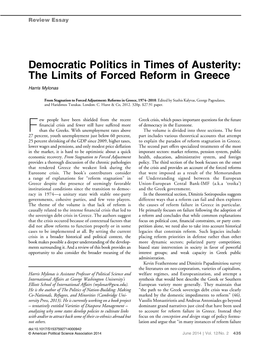 Democratic Politics in Times of Austerity: the Limits of Forced Reform in Greece