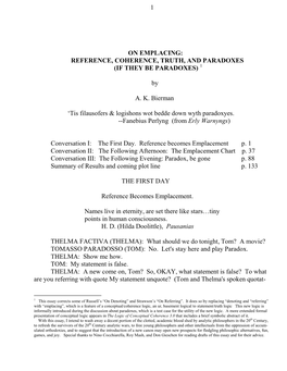 1 on Emplacing: Reference, Coherence, Truth, and Paradoxes