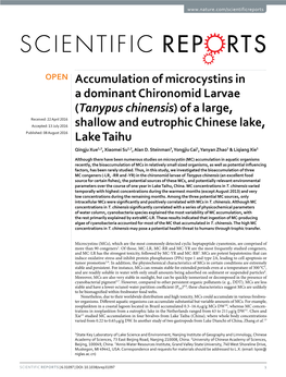 (Tanypus Chinensis) of a Large, Shallow and Eutrophic Chinese Lake, Lake Taihu