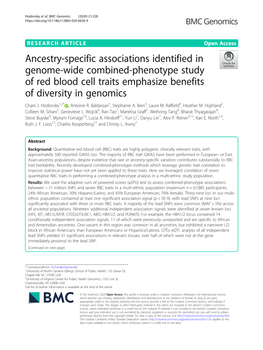 Ancestry-Specific Associations Identified in Genome-Wide Combined-Phenotype Study of Red Blood Cell Traits Emphasize Benefits of Diversity in Genomics Chani J