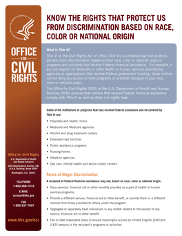 Civil Civil Civil from Discrimination Based on Race, Rights Rights Rights Color Or National Origin