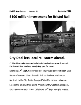 100 Million Investment for Bristol Rail City Deal Lets Local Rail Storm Ahead