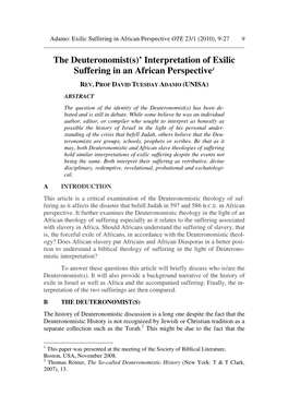 The Deuteronomist(S)' Interpretation of Exilic Suffering in an African