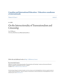 On the Intersectionality of Transnationalism and Citizenship Lori Wilkinson University of Manitoba, Lori Wilkinson@Umanitoba.Ca