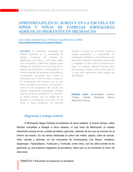 Aprendizajes En El Surco Y En La Escuela En Niños Y Niñas De Familias Jornaleras Agrícolas Migrantes En Michoacán