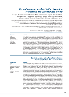 Mosquito Species Involved in the Circulation of West Nile and Usutu