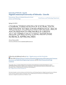 SPIRULINA) USING RESPONSE SURFACE APPROACHES Ahmad Salamatullah University of Nebraska-Lincoln, Salamhahmad@Hotmail.Com