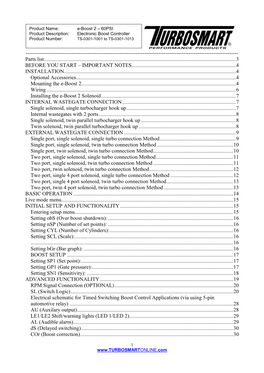 Electronic Boost Controller Product Number: TS-0301-1001 to TS-0301-1013