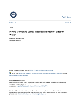 Playing the Waiting Game: the Life and Letters of Elizabeth Wolley