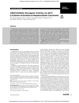 CBX8 Exhibits Oncogenic Activity Via AKT/ B-Catenin Activation in Hepatocellular Carcinoma