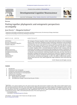 Putting Together Phylogenetic and Ontogenetic Perspectives on Empathy