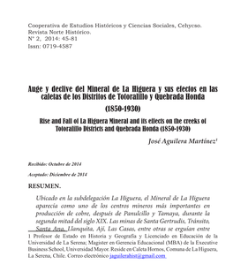 Auge Y Declive Del Mineral De La Higuera Y Sus Efectos En Las Caletas