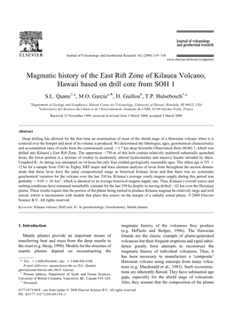 Magmatic History of the East Rift Zone of Kilauea Volcano, Hawaii Based on Drill Core from SOH 1