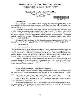 FISSION PRODUCTS in the SPENT Nucjljbak * from CZECH NUCLEAR POWER PLANTS