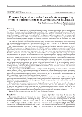 Economic Impact of International Second-Rate Mega-Sporting Events on Tourism: Case Study of Eurobasket 2011 in Lithuania Prof