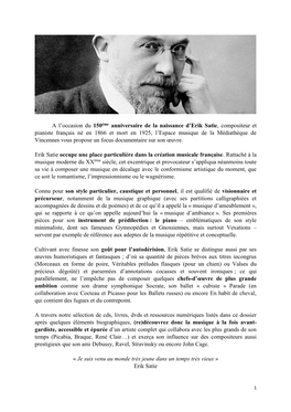 A L'occasion Du 150Ème Anniversaire De La Naissance D'erik Satie, Compositeur Et Pianiste Français Né En 1866 Et Mort En