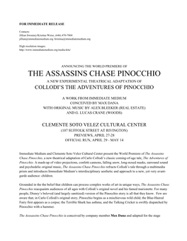 The Assassins Chase Pinocchio a New Experimental Theatrical Adaptation of Collodi’S the Adventures of Pinocchio