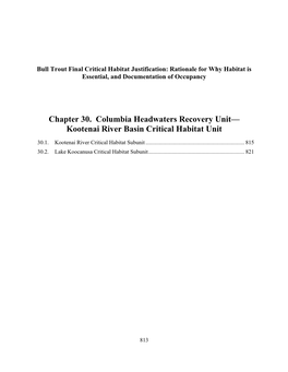 Chapter 30. Columbia Headwaters Recovery Unit— Kootenai River Basin Critical Habitat Unit