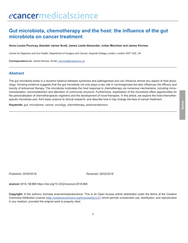 Gut Microbiota, Chemotherapy and the Host: the Influence of the Gut Microbiota on Cancer Treatment