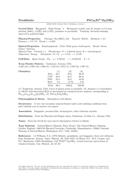 Parakhinite Pbcu3te6+O6(OH)2