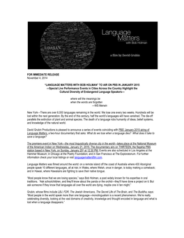 FOR IMMEDIATE RELEASE November 4, 2014 “LANGUAGE