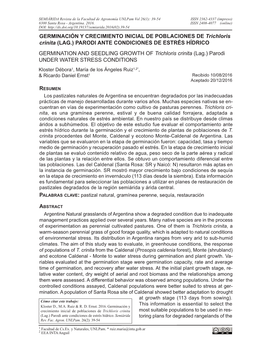 Germinación Y Crecimiento Inicial De Poblaciones De Trichloris Crinita (Lag.)