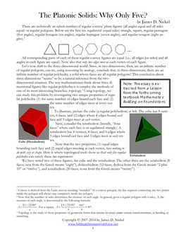 The Platonic Solids: Why Only Five? by James D