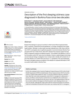 Description of the First Sleeping Sickness Case Diagnosed in Burkina Faso Since Two Decades