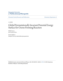 Global Permutationally Invariant Potential Energy Surface for Ozone Forming Reaction Mehdi Ayouz Ecole Centrale De Paris