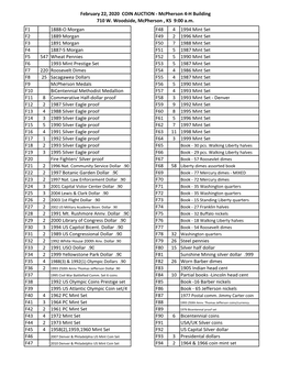 February 22, 2020 COIN AUCTION ‐ Mcpherson 4‐H Building 710 W