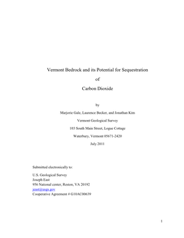 Vermont Bedrock and Its Potential for Sequestration of Carbon Dioxide