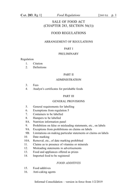 Food Regulations [2005 Ed