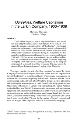 Ourselves: Welfare Capitalism in the Larkin Company, 1900–1939