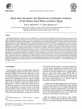 Sand Sheet Dynamics and Quaternary Landscape Evolution of the Selima Sand Sheet, Southern Egypt Ted A