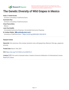 1 the Genetic Diversity of Wild Grapes in Mexico Karla G. Huerta-Acosta1