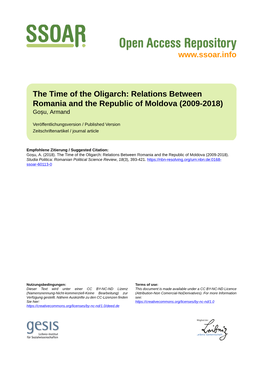 The Time of the Oligarch. Relations Between Romania and the Republic of Moldova (2009-2018)1