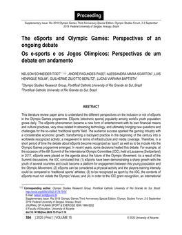 Perspectives of an Ongoing Debate Os E-Sports E Os Jogos Olímpicos: Perspectivas De Um Debate Em Andamento