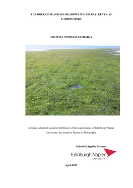 The Role of Seagrass Meadows in Gazi Bay, Kenya As Carbon Sinks