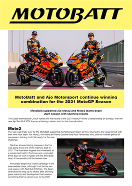 Motobatt and Ajo Motorsport Continue Winning Combination for the 2021 Motogp Season