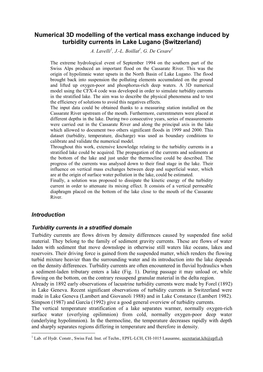 Numerical 3D Modelling of the Vertical Mass Exchange Induced by Turbidity Currents in Lake Lugano (Switzerland) A